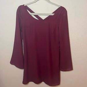 Charlotte Russe Maroon Dress with Flared Sleeves and Crossback Detail - Size XS